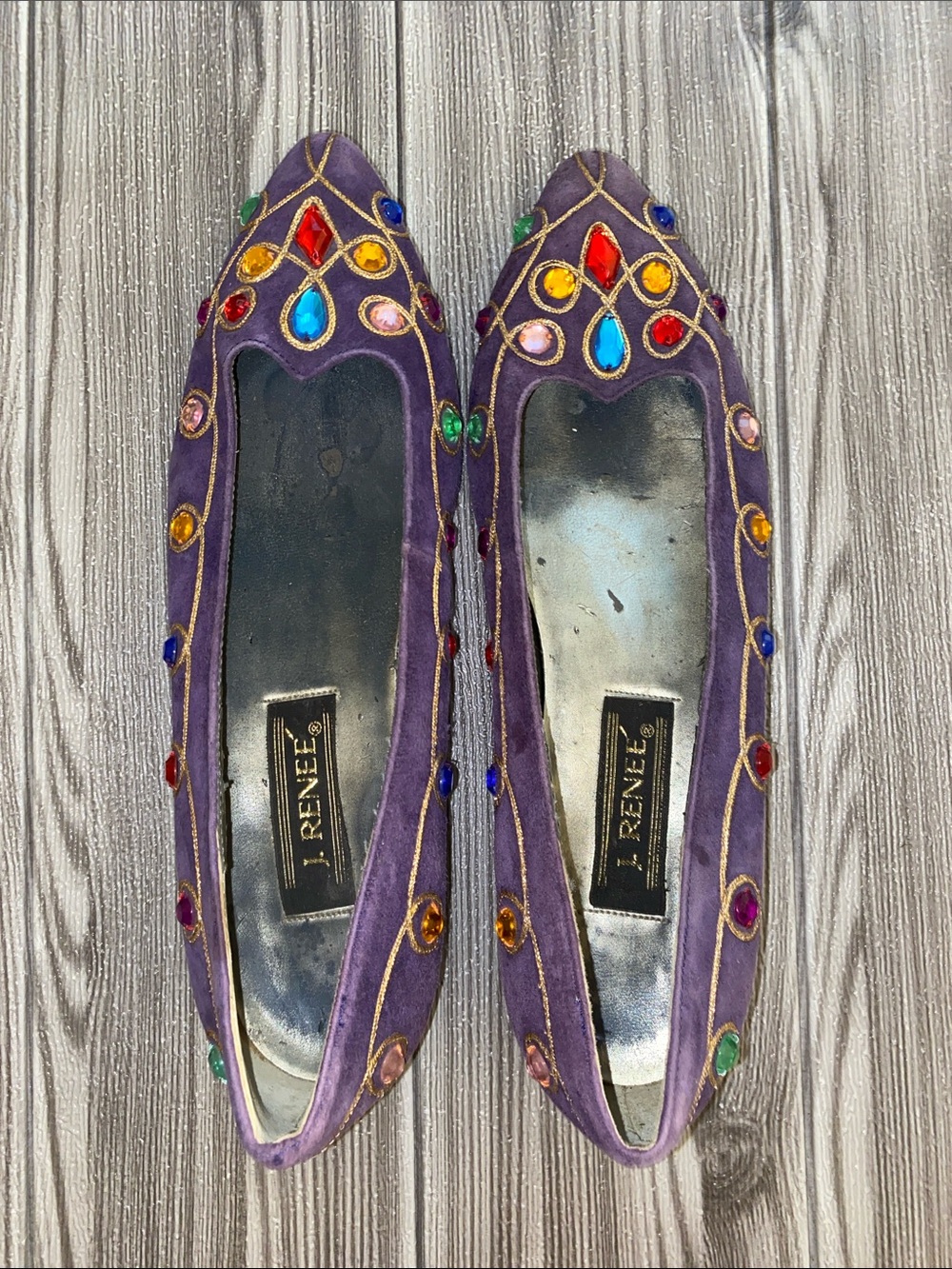 Vintage J.Renee Purple Velvet Jeweled Pointed Flats - Picture 3 of 7